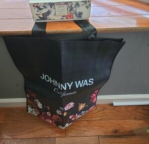 Johnny Was Black Floral Logo Tote & Candles